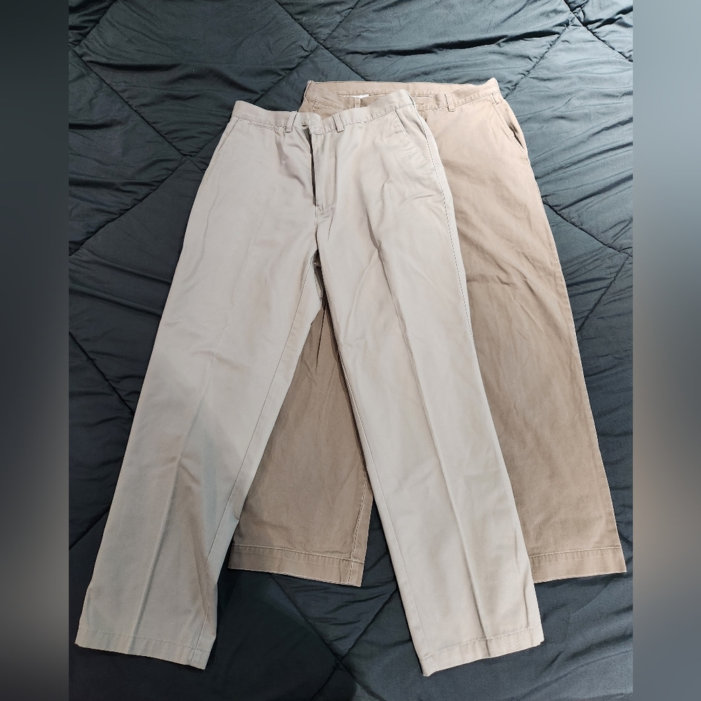 2 pairs Jos. A Bank Traveler's Collection Mens Khaki dress pants 36W×32L